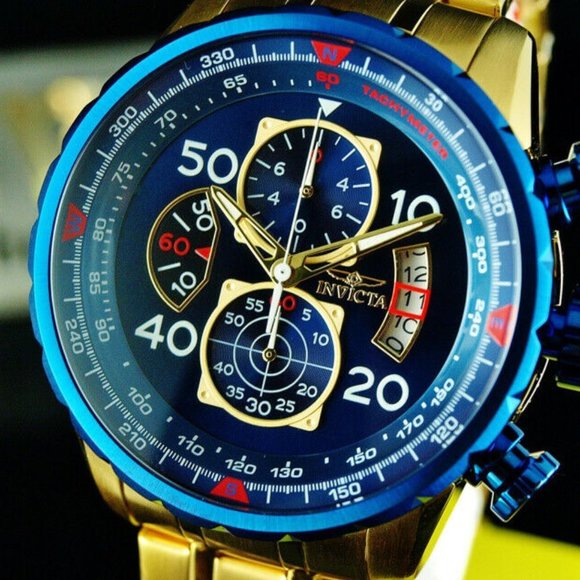 SALE! AVIATOR BLUE 18K GOLD 48MM WATCH! - Picture 1 of 4